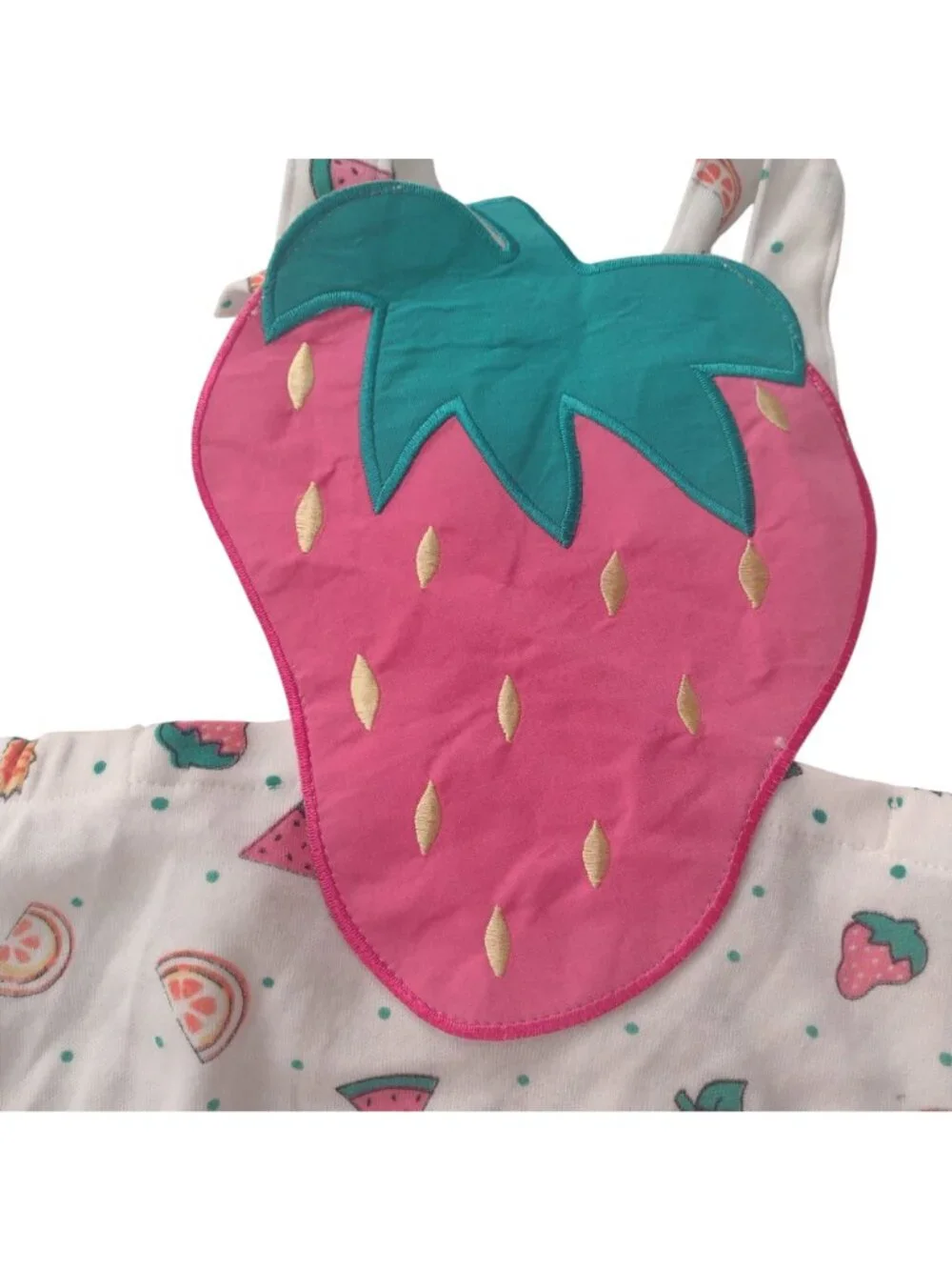 Vtg Fisher-Price Kidswear 2T Fruit-Print Romper NEW Deadstock w Strawberry Bib - Picture 3 of 8